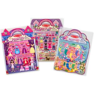 Melissa & Doug Puffy Sticker Activity Books Set of 3 Dress-Up, Princess & Mermaid, with 208 Reusable Stickers and Fold-Out Scenes, Mess-Free Travel Toys for Kids Ages 4+ - FSC Certified