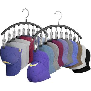 Yecuip Hat Hangers for Closet, Metal Hats Organizer Racks for Base Ball Caps 2 Pack Door Hats Racks for Baseball Cap with 10 Large Clips, Baseball Hat Holder for Closet Storage, Fits All Cap-Black