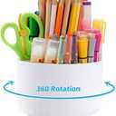 Marbrasse Desk Organizer, 360-Degree Rotating Pen Pencil Holder, Desk Organizers and Accessories with 5 Compartments Pencil Organizer, Art Supply Storage Box Caddy for Office, Home (White)