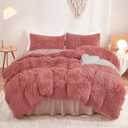 annadaif Fluffy Duvet Cover Full Size, Old Pink Plush Shaggy Faux Fur Comforter Cover Velvet Bedding Set with Zipper Closure(1 Duvet Cover, 2 Pillowcases)