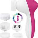 Facial Cleansing Brush Face Scrubber Exfoliating Cleaning Skin Care Cleanser Wash Women Girls Electric Beauty Powered Exfoliator Skincare Spin Tools Scrub Washer Self Care by VISOFO (Rubellite)
