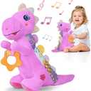 Pack of 2 Baby Dino Plush Soft Stuffed Animal Toy for 0-3-6-12+ Months,Infant Musical Toy with Rattle,Squeaker,Sensory Crinkle,Teether & Textures,Toys for Christmas Baby Gift for Newborn Girl Boy (Purple)