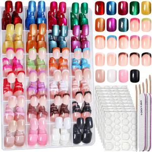 FANDAMEI Press on Nails Short, 24 Colors 576PCS Press on Nails for Women, Cat Eye Nails Short Round. Glossy Nails Press On French Tip, Natural Fit Lightweight for Christmas Nail Art