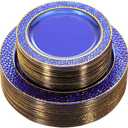 Nervure 102PCS Blue Plastic Plates - Disposable Blue Party Plates Include 51PCS 10.25inch Dinner Plate & 51PCS 7.5inch Dessert Plate for Wedding & Party & Father's Day
