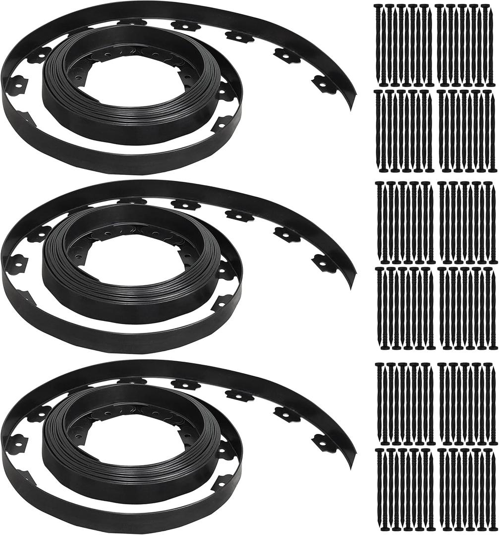 Gardzen 1.5" x 100' Landscape Edging Kit, Garden Edging Coil Comes with 120 Pcs Spikes, No Dig Lawn Border Design