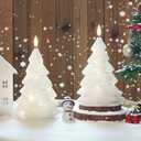 Homemory Christmas Tree Candles with Remote, 2 Pcs Waxy LED Flameless Candles Flickering, White Electric Lights Battery Operated for New Year Celebration Holiday Decorations 7.5 Inches