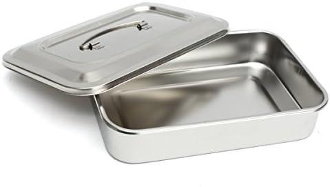 Stainless Steel Instrument Tray Organizer Holder with Lid & Handle Grip