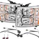 Headlights with Bulb & Wiring Harness compatible with 2007-13 Chevy Silverado 1500, 07-14 Silverado 2500 HD 3500 HD Headlights Assembly Headlamp, Pack of 2 