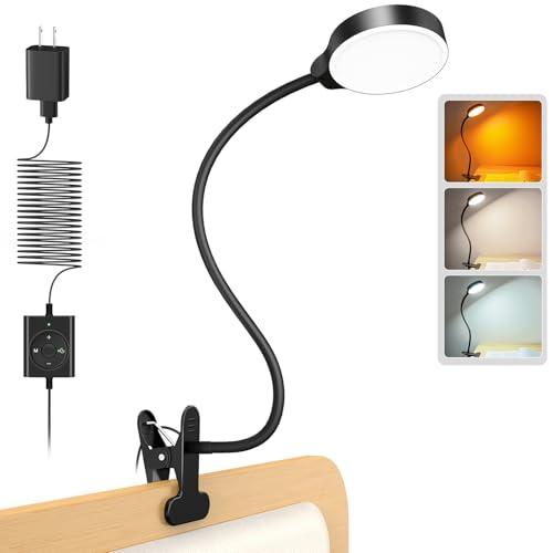 Glocusent 5W Clip on Light, 36LED Eye Caring Reading Light for Bed, 3 Colors & 5 Brightness Clip on Lamp with Adapter, Perfect Reading Light for Bed with Clamp/Bunk Bed/Headboard/Table/Desk