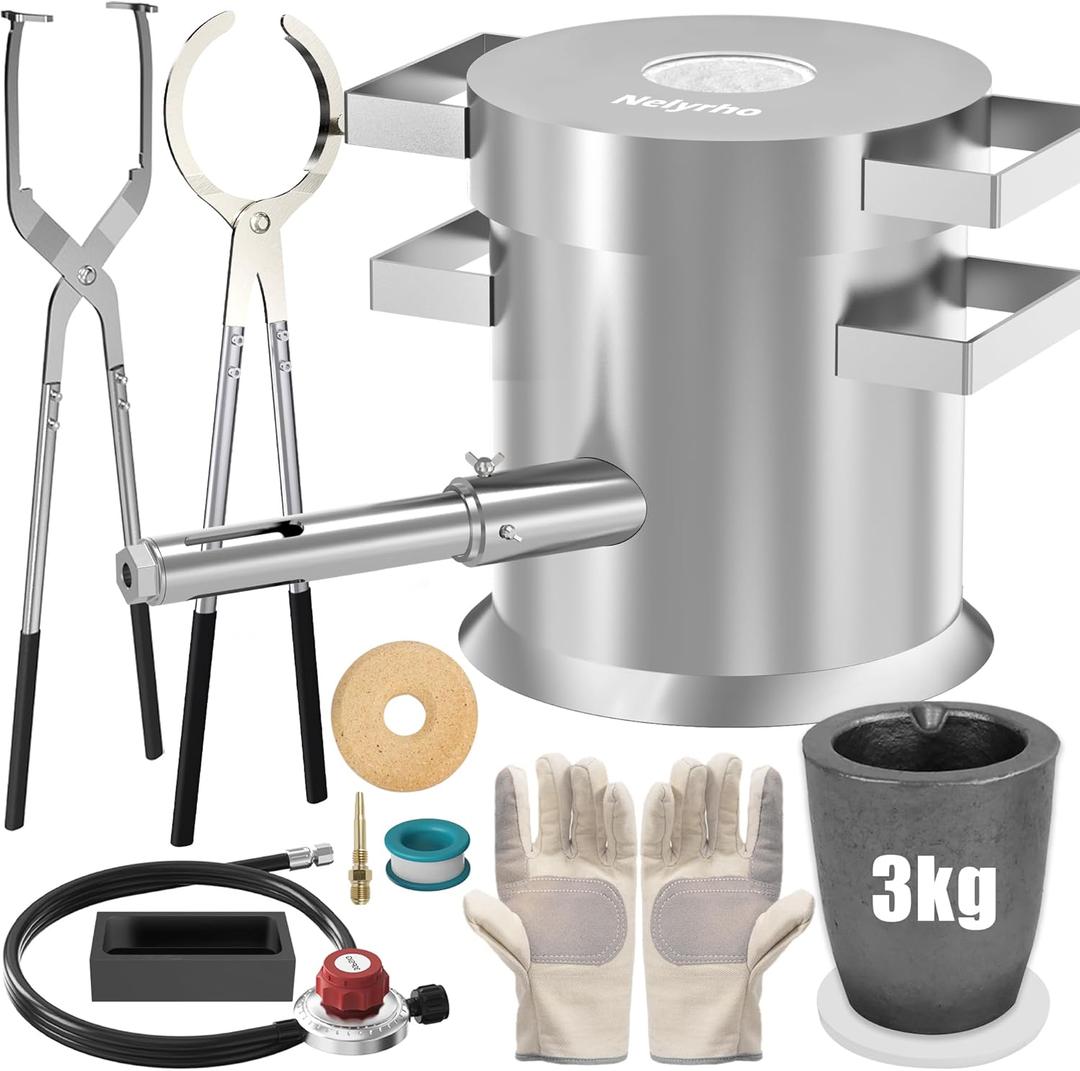 Nelyrho Complete 3KG Propane Melting Furnace Kit for Beginners  All-in-One Metal Smelting Forge with Crucible, Tongs, Fire Brick & Accessories  Ideal for Gold, Silver, Copper, Aluminum Casting