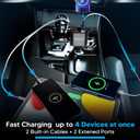 Retractable Car Charger, 4 in 1 Retractable Car Charger 66W with Cord 2.6ft, Retractable Cables and USB Ports Car Adapter Compatible with iPhone15/14 Pro (Dual Lightening)