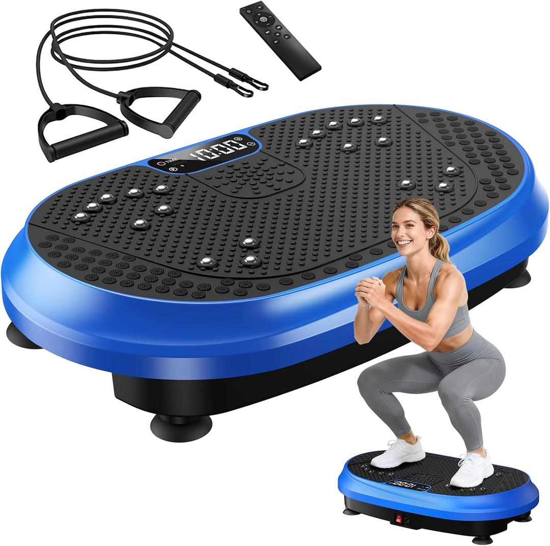 Vibration Plate Exercise Machine, Vibrating Fitness Platform for Lymphatic Drainage, Full Body Shaker Workout Equipment, Bluetooth Power Shaping Vibrate Plate, Board Sport for Home Exercise Gym, Blue