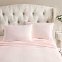 Laura Ashley - Satin Bliss Pillowcase Set, Silky Satin Microfiber Pillow Covers with Self Hem, Soft Solid Design, Standard Size, Pink, Set of 2