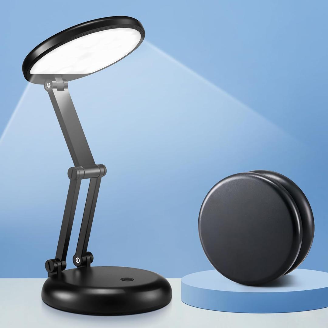 Desk Lamps for Home Office Rechargeable 3600mAh, Foldable+Portable Cordless Desk Light Small Table Lamp,Dimmable+9 Brightness Small Table Lamp Desk Light Table, LED Desk Lamps for Home Office (Black)