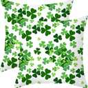 St Patricks Day Pillow Covers 18x18 Set of 2 Green Shamrock Saint Patricks Day Decorative Throw Pillow Cover Cotton Cushion Case for Sofa Couch Farmhouse Indoor Outdoor Decorations