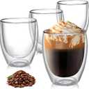 8 Ounces Set of 4 Double Walled Glass Coffee Mugs Insulated Layer Coffee Cups Borosilicate Glass Espresso Double Insulated Clear Glass Coffee Mug for Hot Beverages