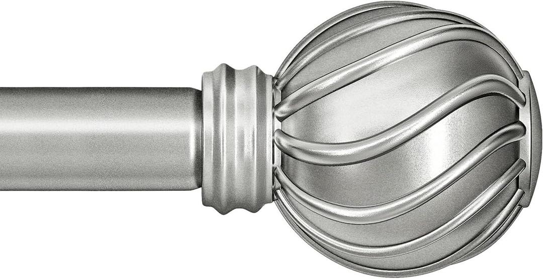 Silver Curtain Rods for Windows 66 to 120 Inches Adjustable Length Heavy Duty 7/8" Diameter Window Curtain Rod with Decorative Finials for Outdoor Farmhouse Bedroom Kitchen Living Room