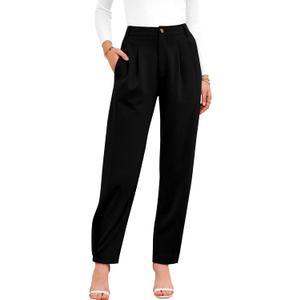 BTFBM Women's Pants Spring Fall 2026 Casual High Waist Trousers Tapered Slacks Pockets Dressy Business Work Outfits (Black) Small