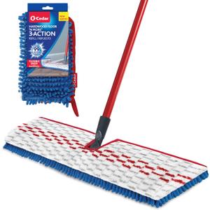 O-Cedar Hardwood Floor 'N More 3-Action Mop with 1 Extra Refill | Microfiber Mop with 3pc Handle | Use Wet or Dry, Red