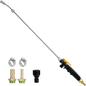 Hbaushun 28 Inch Sprayer Wand,1/4" & 3/8" Brass Barbs Universal Hose Sprayer Wand Replacement,Stainless Steel Sprayer Wand with Shut off Valve 2 Hose Clamps and 1/2" Hose Quick Connector