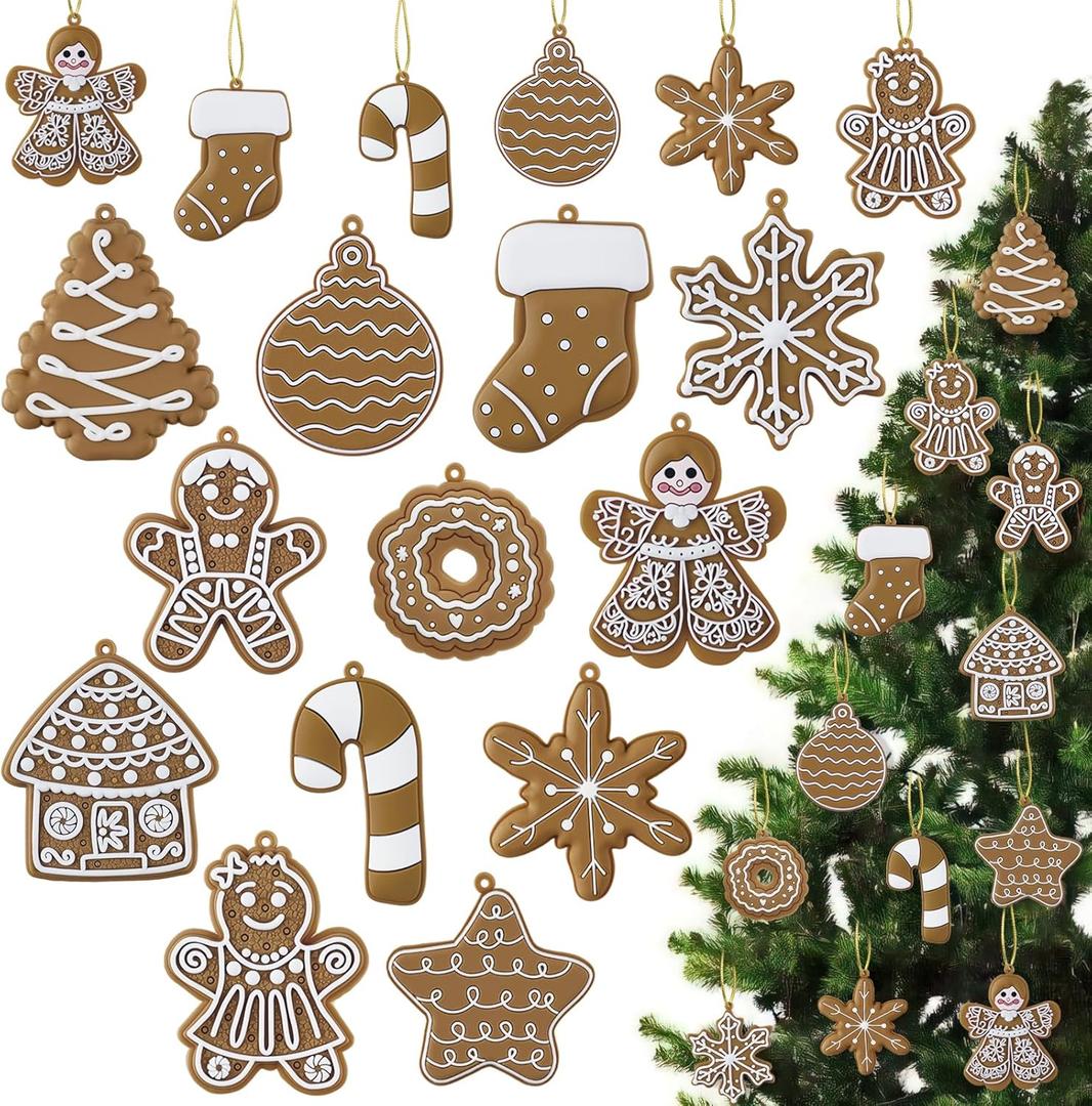 Gingerbread Christmas Decorations for Tree, 24pcs Cooking Gingerbread Man Hanging Ornaments PVC Assorted Party Favors, Cute Cookie Crafts Christmas Decorations for Xmas Trees Holiday