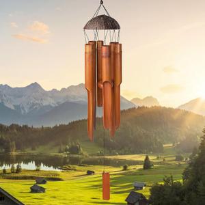 Bamboo Wind Chimes 38" 6 Pipes, Handcrafted Wooden Wind Chime Bring a Unique and Soothing Melody, Create a Zen Atmosphere for Outdoor Indoor Decor, for Sympathy, Memorial (38''-Brown Coconut top)