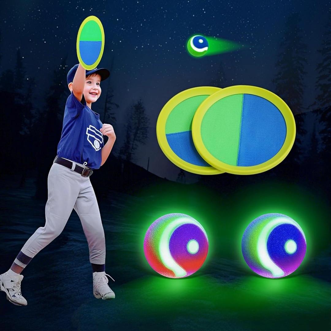 Toss and Catch Ball Game Set for Kids, Multicolor Light-Up Balls Glow in The Dark, Upgraded Outdoor Beach, Yard & Camping Toys for 3-12+ Year Old Boys & Girls Toddler, Holiday, Birthday Gift
