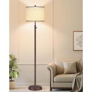 Nintiue Upgraded Dimmable Floor Lamp for Living Room, 11W LED Bulb Included, Modern Standing Lamp, Tall Pole Light with Linen Shade for Bedroom Reading Office Corner Nursery-Matte Brown