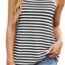 Women's Striped Tank Tops Halter Neck Summer Casual Loose Fit Color Block Sleeveless Shirt Top (Blue, XXL)