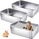 3 Pack Stainless Steel Cat Litter Boxes 23.6"L x 15.7"W x 5.9"H Extra Large Metal Litter Boxes with High Side Sturdy Aluminum Cat Litter Pans for Pet No Smell, Non Stick, Easy to Clean (XL)