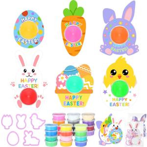 Tioncy 24 Pack Easter Classroom Gifts Bulk for Kids with Clay Molds Easter Basket Stuffers Air Dry Clay set with Mold Holiday Gifts for Classroom Party Favors