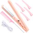 Pink Mini Travel Curling Iron Set, 1 Inch Dual Purpose Curling Wand, 2-in-1 USB Hair Straightener Cordless Portable Ceramic Mini Hair Curler for Women Short Hair