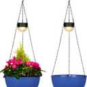 BAYN 2 Packs Solar Hanging Basket Planters for Plants Outdoor, Self Watering Blue Flower Plants Pots with Solar Light Drainer for Balcony Patio Garden Outdoor Decoration
