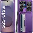 for Samsung Galaxy S25 Ultra Wallet Case, Card Holder (4-5 Cards), RFID Block, Slide Camera Cover & Military Grade Drop, Hard Heavy Duty Men Women Phone Case for Samsung Galaxy S25 Ultra, Purple