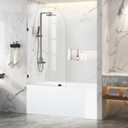 34" W X 58.25" H Tub Shower Door, Frameless Bathtub Glass Shower Door with Clamps, 5/16"(8mm) Clear Tempered Glass Bathroom Shower Screen Single Fixed Bath Panel in Matt Black