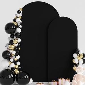 Wokceer Wedding Arch Backdrop Cover 7.2FT, 6FT Spandex Fitted Wedding Arch Stand Covers 2 Set Round Top Chiara Backdrop Stands Cover for Birthday Party Ceremony Banquet Decoration Black