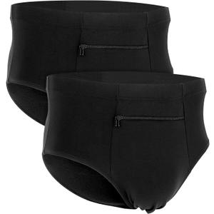 LUEXBOX Pocket Underwear for Men with A Secret Hidden Pocket, Travel Boxer Briefs, 2 Packs (Black, XL)