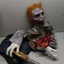 Haunted Hill Farm Zombie Carver Halloween Animatronic with Movement, Sound, and Light-Up Eyes for Scary Indoor or Covered Outdoor Halloween Decorations, Battery Operated Halloween Props for Home