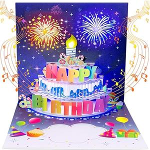 Musical Birthday Cards with Light and Music, Blowable, 3D Birthday Popup Cards for Men & Women Plays Hit Song 'HAPPY Birthday' (pink)