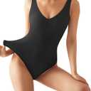 SUUKSESS Women 2 Piece Thong Bodysuit Sexy V Neck Backless Sleeveless Tank Tops (L)