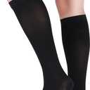 Lin Performance 20-30 mmHg Medical Compression Socks for Women and Men Knee High Open Toe Stockings Varicose Vein Swollen legs(L, Black)