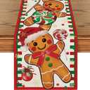 Artoid Mode Gingerbread Candy Cane Christmas Table Runner, Seasonal Winter Kitchen Dining Table Decoration for Home Party Decor 13x90 Inch (Red)