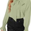 LYANER Women's Bow Tie Neck Blouse Ruffle Long Sleeve Business Dressy Office Shirt Top (Green, M)