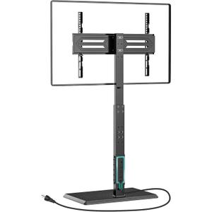 WALI Floor TV Stand with Power Outlet, Tall TV Stand Mount for 32-70 inch TV up to 110 lbs, Swivel and Height Adjustable TV Stands with Wood Base for Bedroom, Office(TVDVD-7P), Black