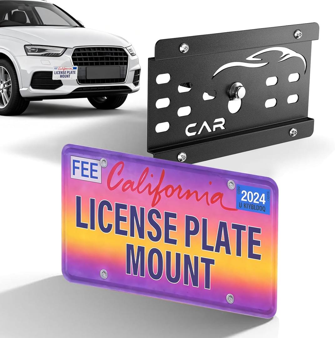 Front Bumper License Plate Frames Compatible With Audi Q3 2019-2025, RS 6/RS 7 2021-2025, A3/S3 2022-2025,Tow Hook Tag Holder For License Plate, No Drill Durable License Plate Mounting Bracket
