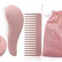 3-in-1 Hair Care Set Detangling Brush, Wide Tooth Comb & Scalp Massager Brush | Reduces Breakage, Stimulates Scalp & Promotes Healthy Hair Growth for Curly, Coily, Natural & Straight Hair (Pink)