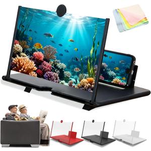 2025 Upgrade Version Mobile Phone Magnifier Projector Screen, 10" Big Screen Magnifier for Cell Phone, Foldable 3D Ultra HD Pull-Out Screen Magnifying Stand for Movies, Gaming (Black, 10in)