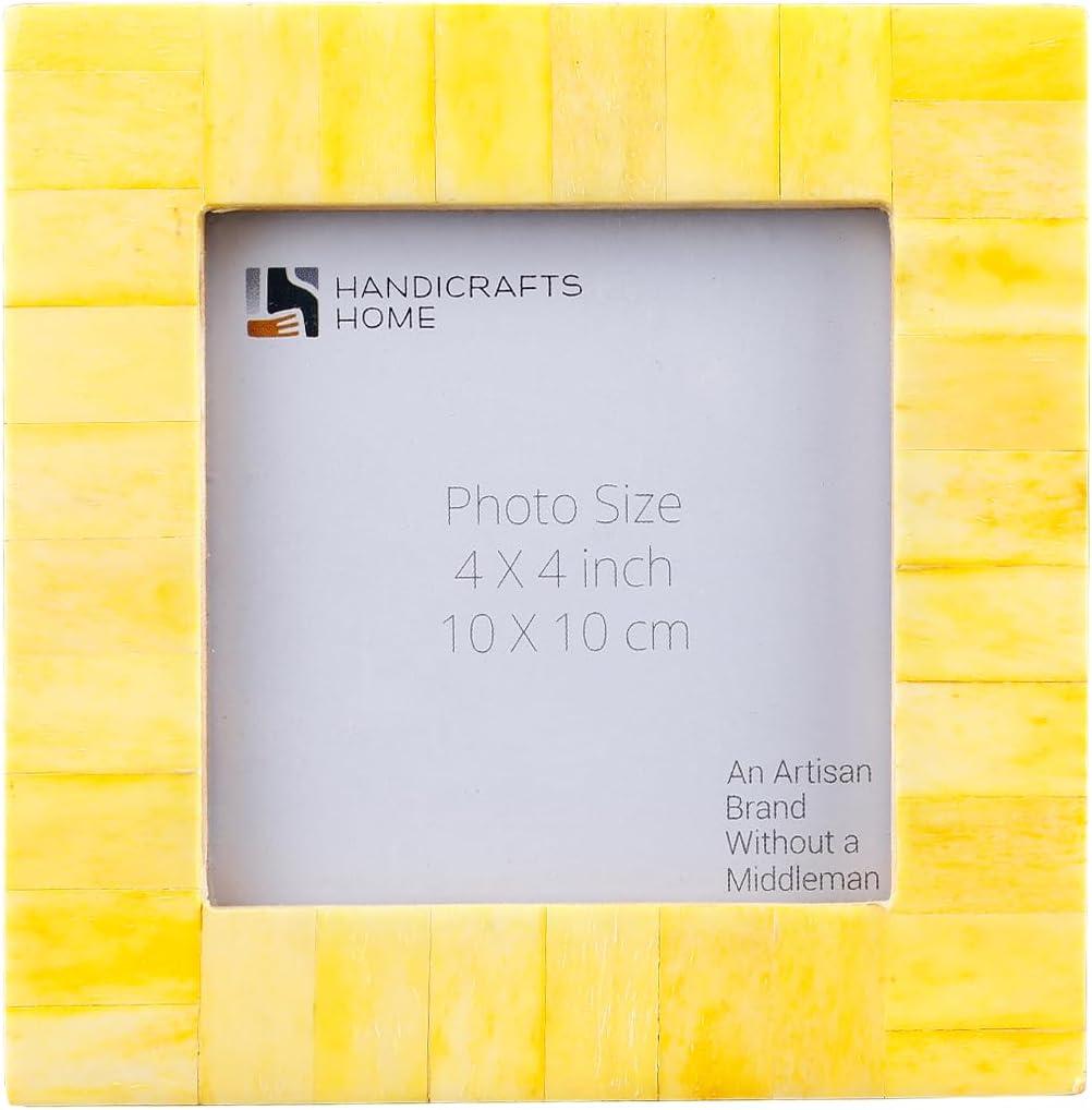 Handicrafts Home Yellow 4x4 Picture Frame for Christmas Decor & Holiday Gifting Handmade Photo Frame, Modern Minimalist Home Decor, Wedding Gift, Vintage Bone inlay Frames for Aesthetic & Living Room