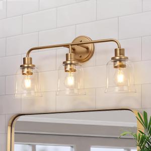 KSANA Gold Bathroom Vanity Light Fixtures with Clear Glass Shade, 3-Light Modern Bathroom Vanity Lights Over Mirror, 22.8”x7.3”x10.8”