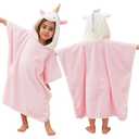 PINNKKU 3D Unicorn Hooded Towel, Ultrasoft & Absorbent Bath Towel for Babies, Infant, Toddler and Kids, Beach Poncho Towels, Gifts for Girl 28" x 55" (Pink)